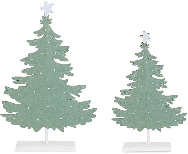 Set Alberi in Panno Verde su Base di Legno Bianca