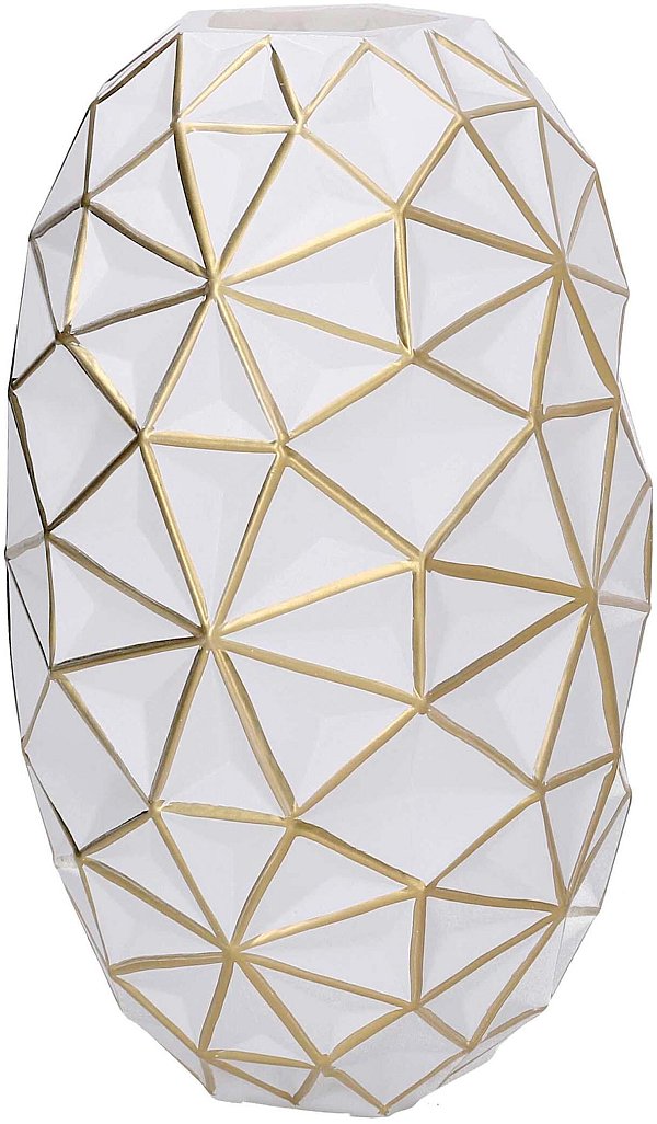 Vaso di Vetro Ovale Bianco con Reticolo Dorato