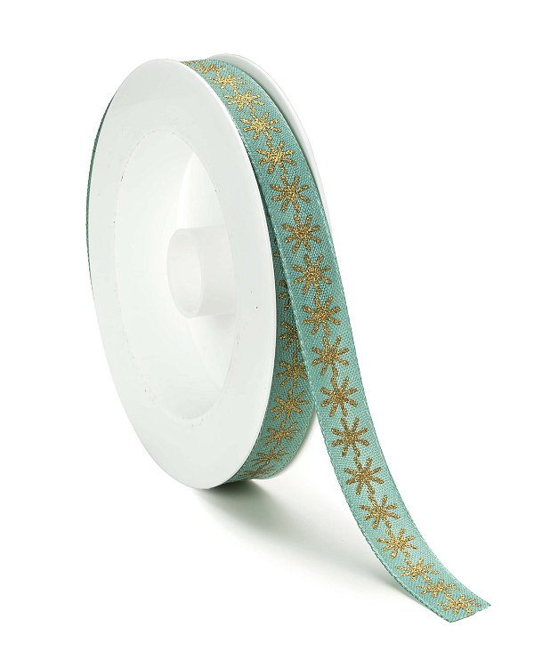 Nastro in Tessuto Fiocchi di Neve Verde con Glitter