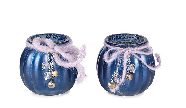 Vasetti portacandela di vetro blu con decori