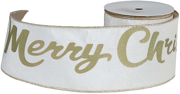 Nastro velluto bianco/oro Merry Christmas