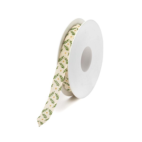 Nastro in Tessuto Foglioline e Stelline Bianco/Verde