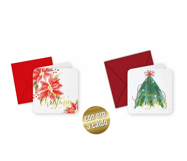 Biglietti e Bustine Rosse/Bordeaux "Natale Dorato" Assortiti