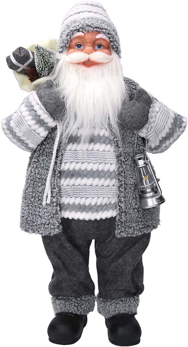 Santa Claus in Tessuto Grigio con Lanterna