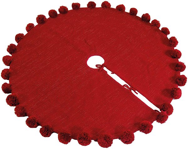 Copribase per Albero in Tessuto Maglia Rosso con 33 Ponpon
