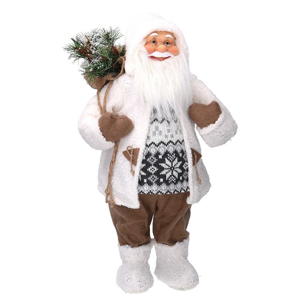 Babbo Natale Maxi in Tessuto Bianco e Marrone con Led