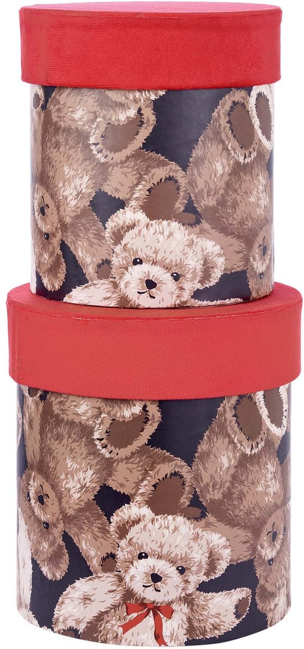 Set Scatole Cilindro Stampa Orsetti con Coperchio in Velluto Rosso
