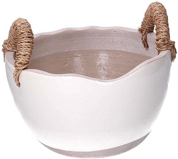Portavaso in Ceramica Bianco con Manici Impagliati