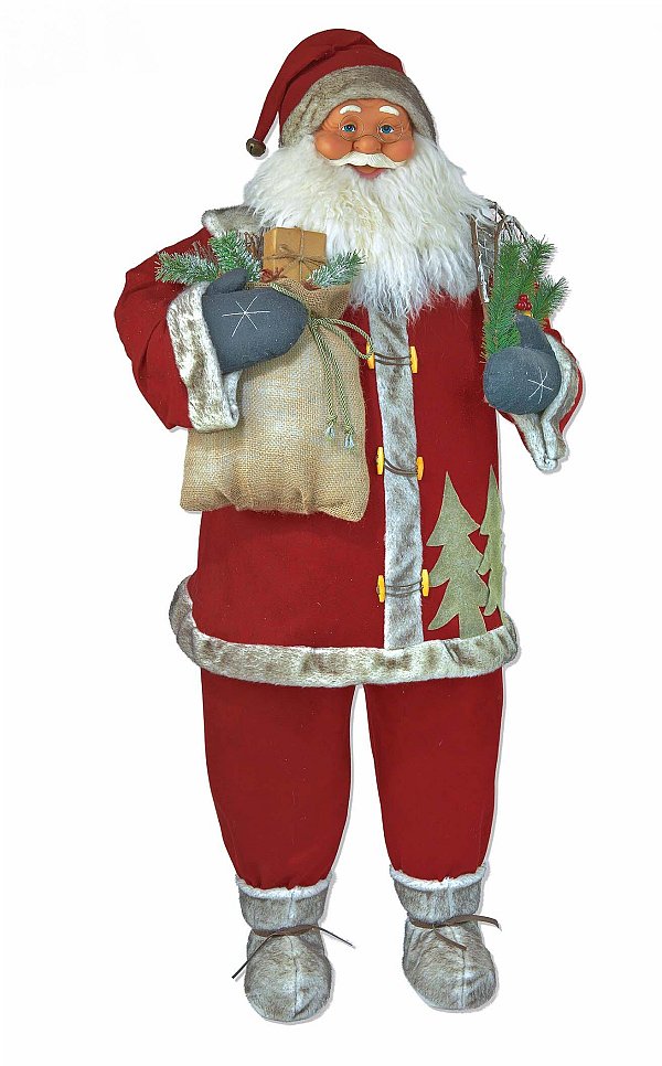 Santa Claus in Tessuto Rosso con Ciaspole e Doni