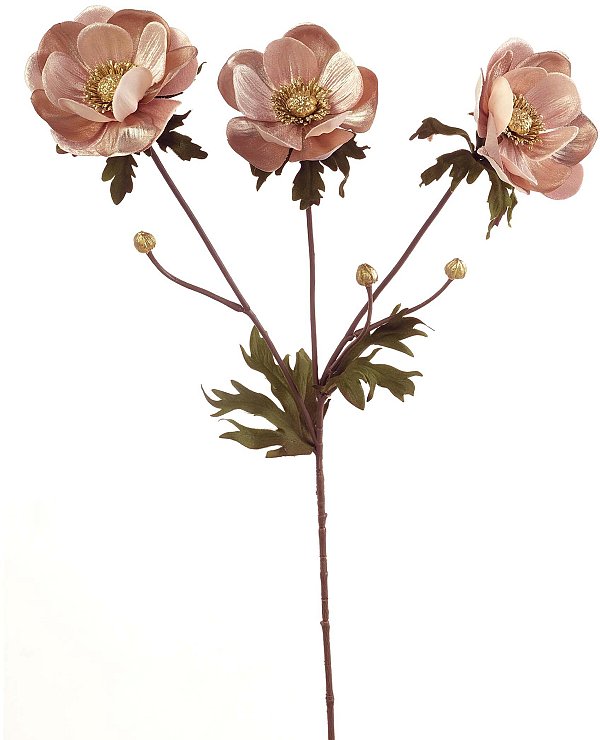 Ramo Anemone Glamour Velvet con 3 Fiori Rosa Chiaro