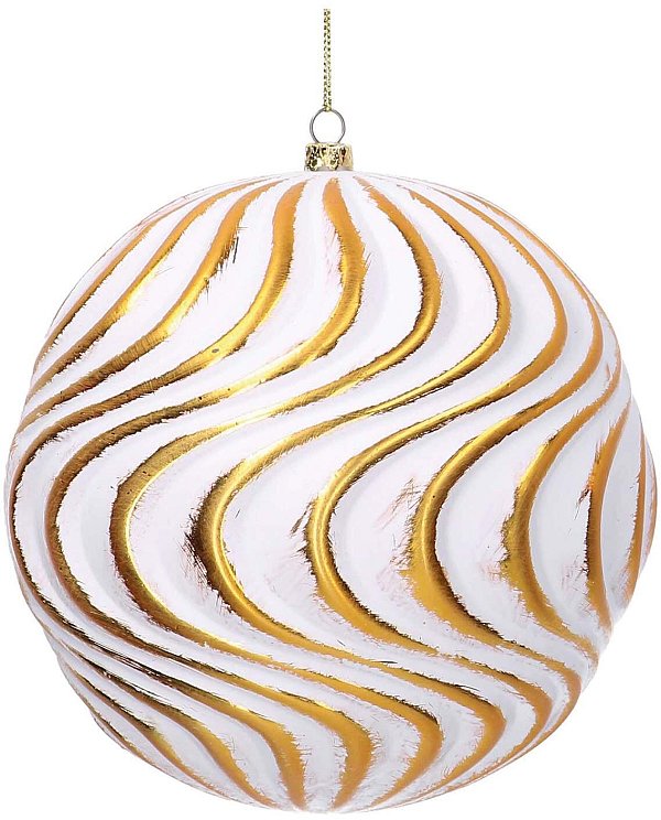 Sfera in Plastica Linee Bianche e Oro Appendibile
