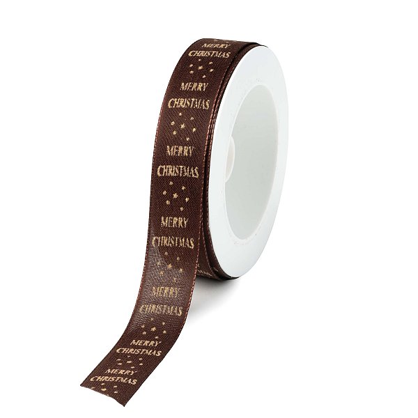 Nastro in Tessuto Marrone Merry Christmas con Glitter