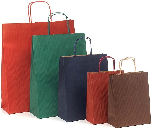 100 Shopper Carta con Maniglia Intrecciata Colori Assortiti