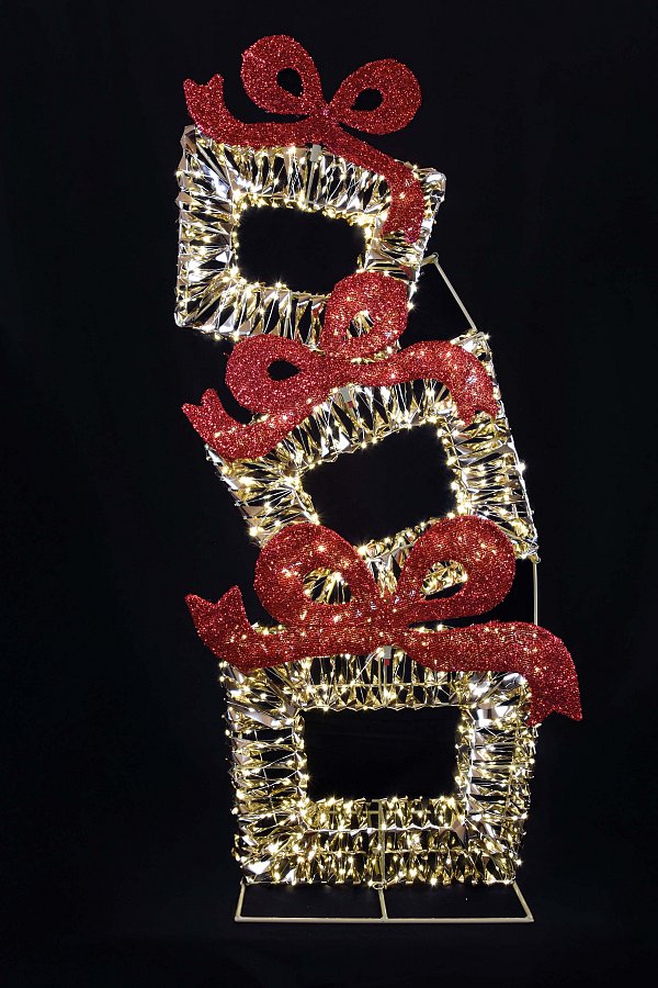 Set 3 Pacchi Dorati e Fiocco Rosso con 960 Led Flashing a Luce Calda