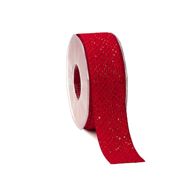 Nastro Tessuto Rosso con Paillettes Oro