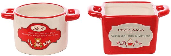 Set Vasetti in Ceramica Crema/Rosso