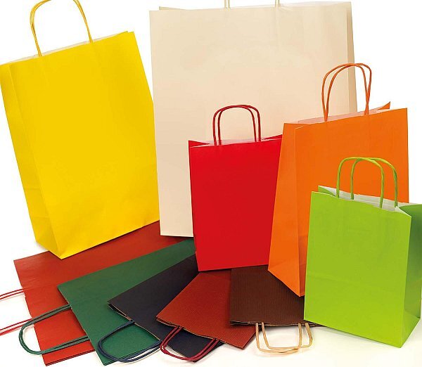 100 Shopper Carta con Maniglia Intrecciata Colori Assortiti