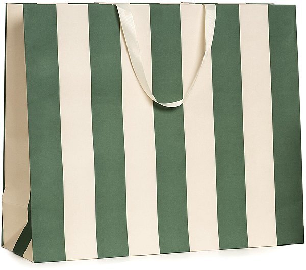 Shopper Carta Stripes Verde con Maniglia in Grosgrain