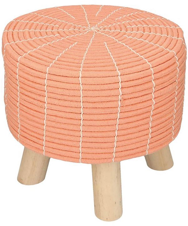 Pouf in Legno Tessuto Pesca Filo Bianco