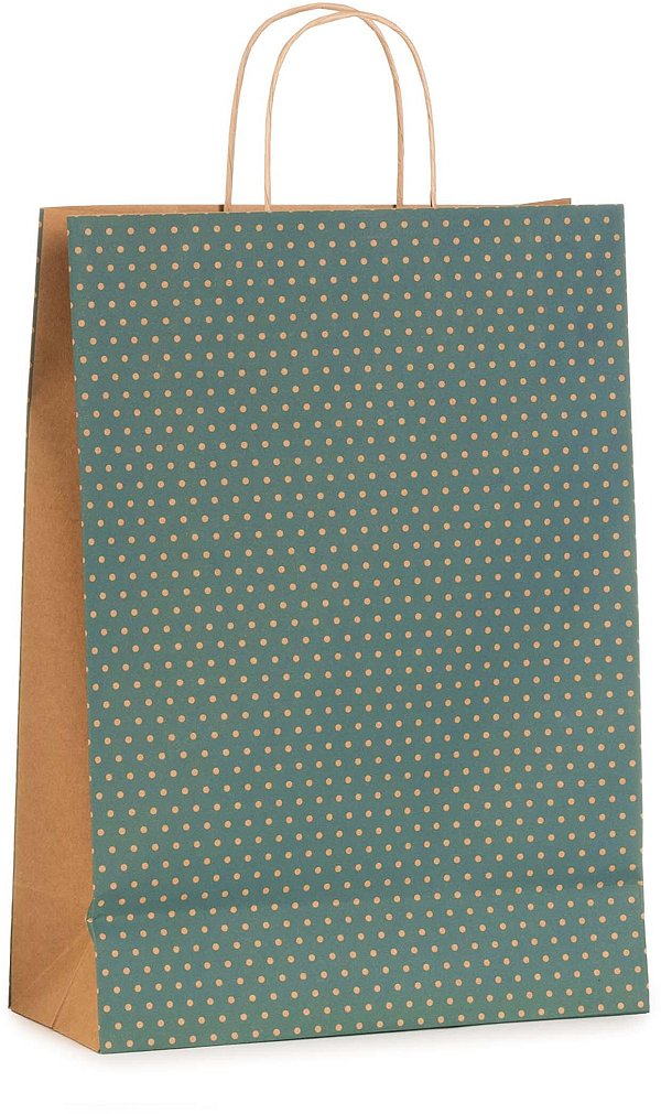 Shopper Carta Dots Petrolio con Maniglia Intrecciata