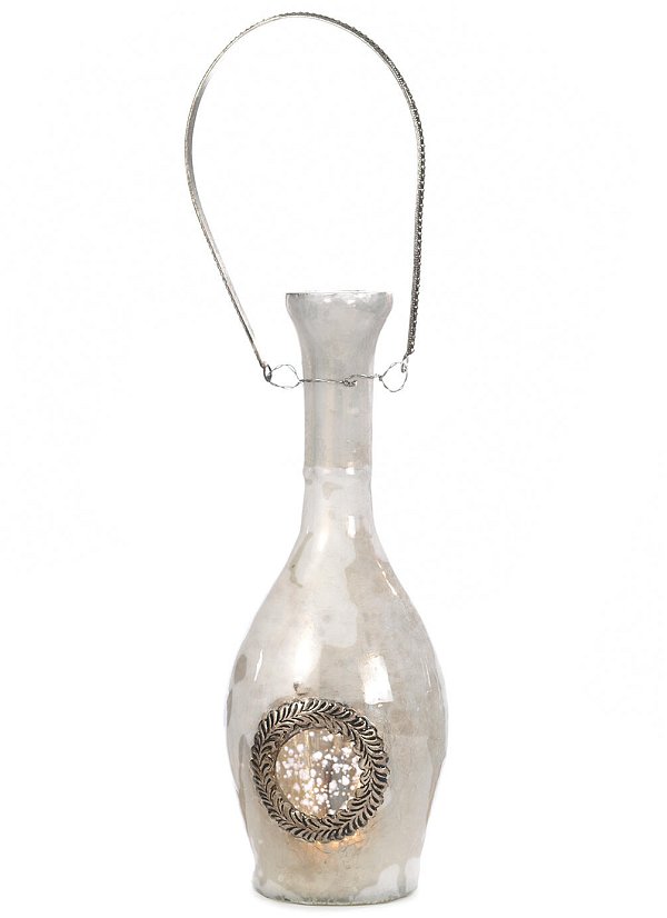 Bottiglia Portalumino in Vetro Bianco/Silver con Manico