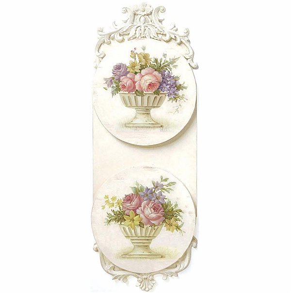 Quadro in Legno Bianco Vaso Fiori con Fregio