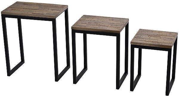 Set Tavolini in Legno Teak con Struttura in Ferro