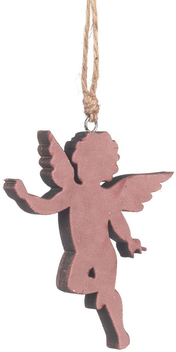 Angelo appendibile in legno e velluto rosa