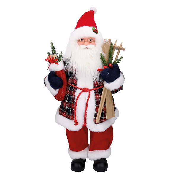 Babbo Natale in Tessuto Scozzese Rosso con Sci