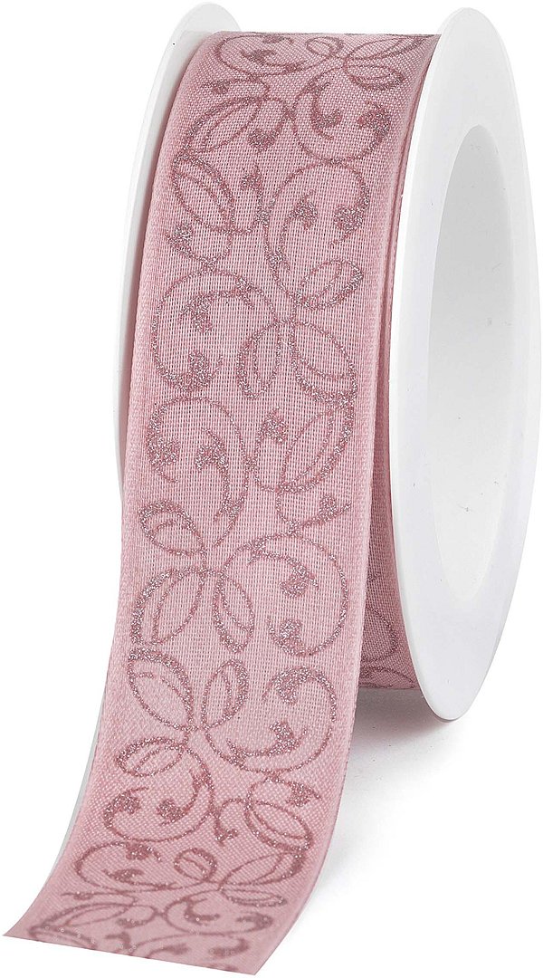 Nastro Tessuto Winter Pattern Rosa con Glitter Rosa