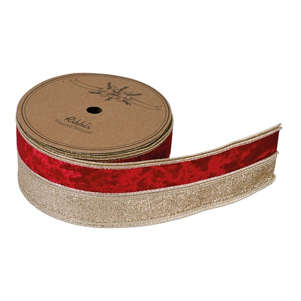 Nastro in Tessuto Animato Rosso con Glitter Oro