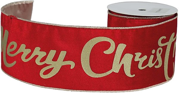 Nastro velluto rosso/oro Merry Christmas