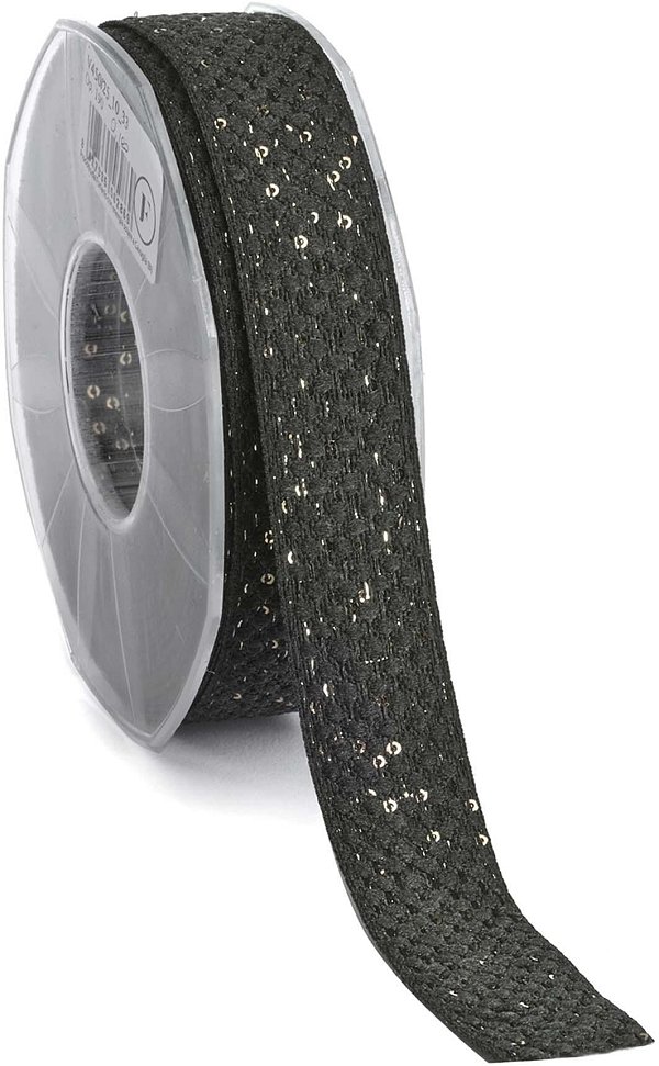 Nastro Tessuto Nero con Paillettes Oro