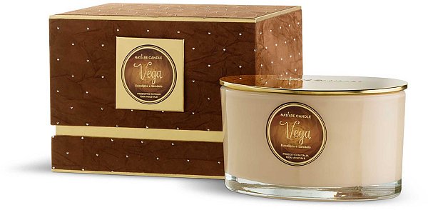Candela Profumata Vega in Vaso di Vetro - Eucalipto e Sandalo