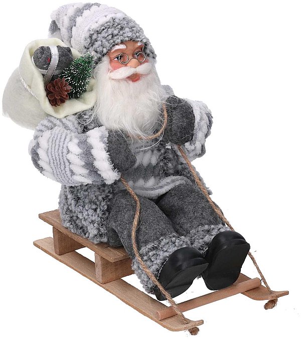 Santa Claus in Tessuto Grigio su Slitta