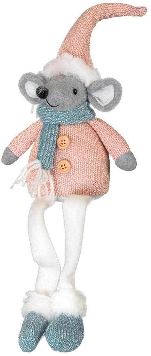 Topolino Seduto Rosa con Cappello e Sciarpa