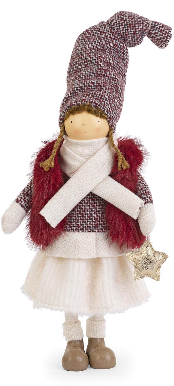 Bimba in Tessuto Bordeaux con Sciarpa e Pelliccia
