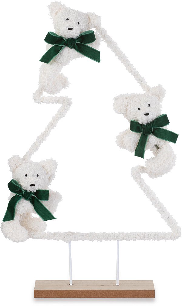 Albero Bouclè Bianco con 3 Orsetti con Fiocco Verde