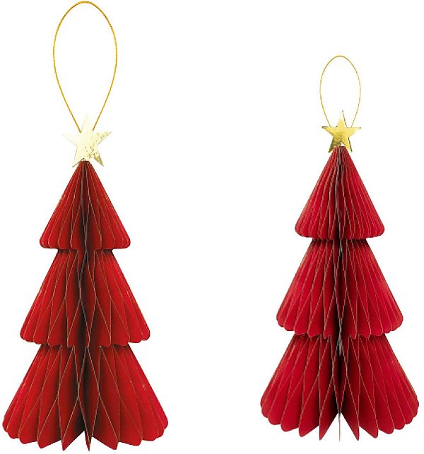 Set Alberi in Carta Nido d'Ape Rosso con Cordino e Stella Oro