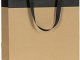 shopper in carta colore avana con striscia colore nero e maniglia in grosgrain nera