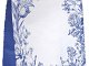 shopper in carta con decoro floreale blu su fondo bianco con soffietto laterale blu e maniglia piatta
