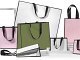 shopper in carta colorate con bordature e maniglie in grosgrain nere
