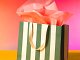 Shopper Carta Stripes Verde con Maniglia in Grosgrain